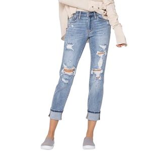 JUDY BLUE Paint Splattered Boyfriend Fit Destroyed Blue Jeans 28